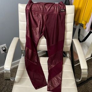 PINK, athletic leggings, burgundy. Size SMALL